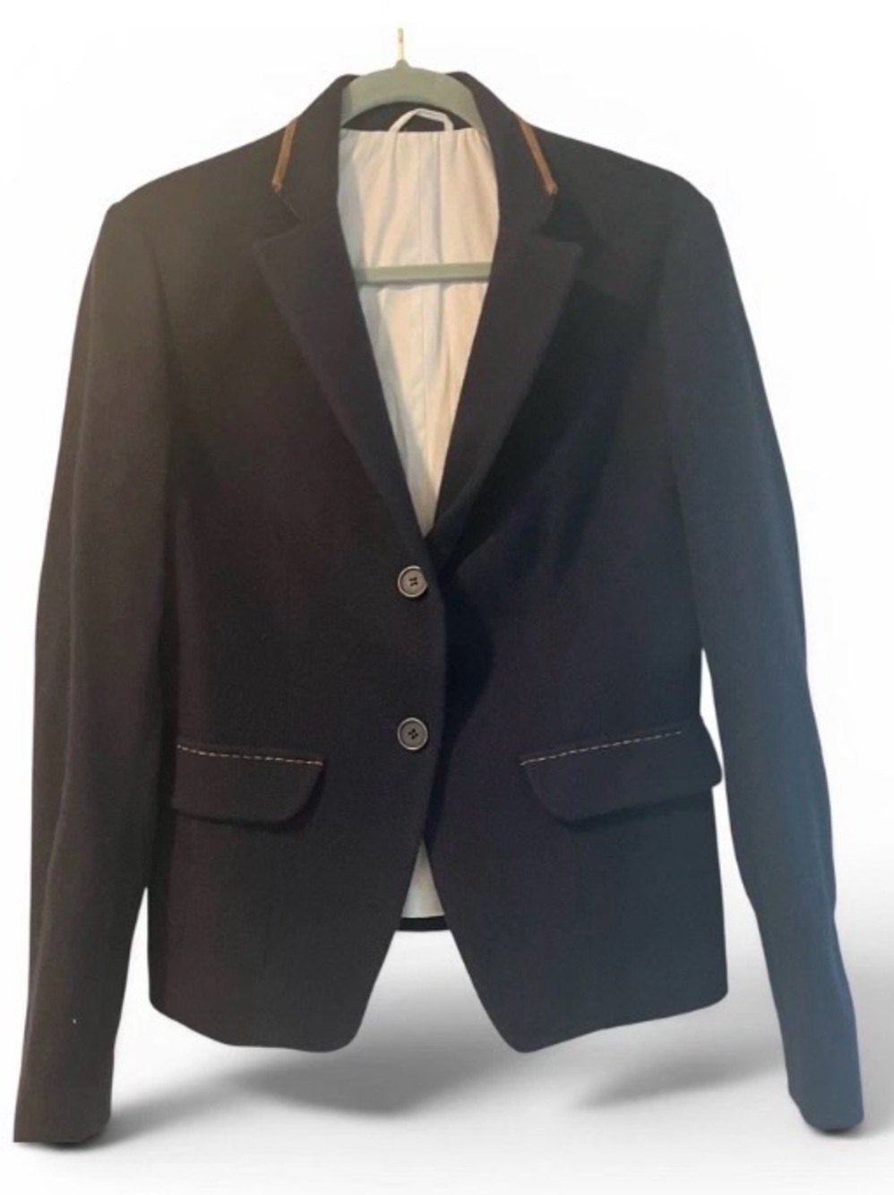 BRUNELLO CUCINELLI 100 Cashmere Navy w Suede Elbows Blazer Jacket Sz 46 Italian
